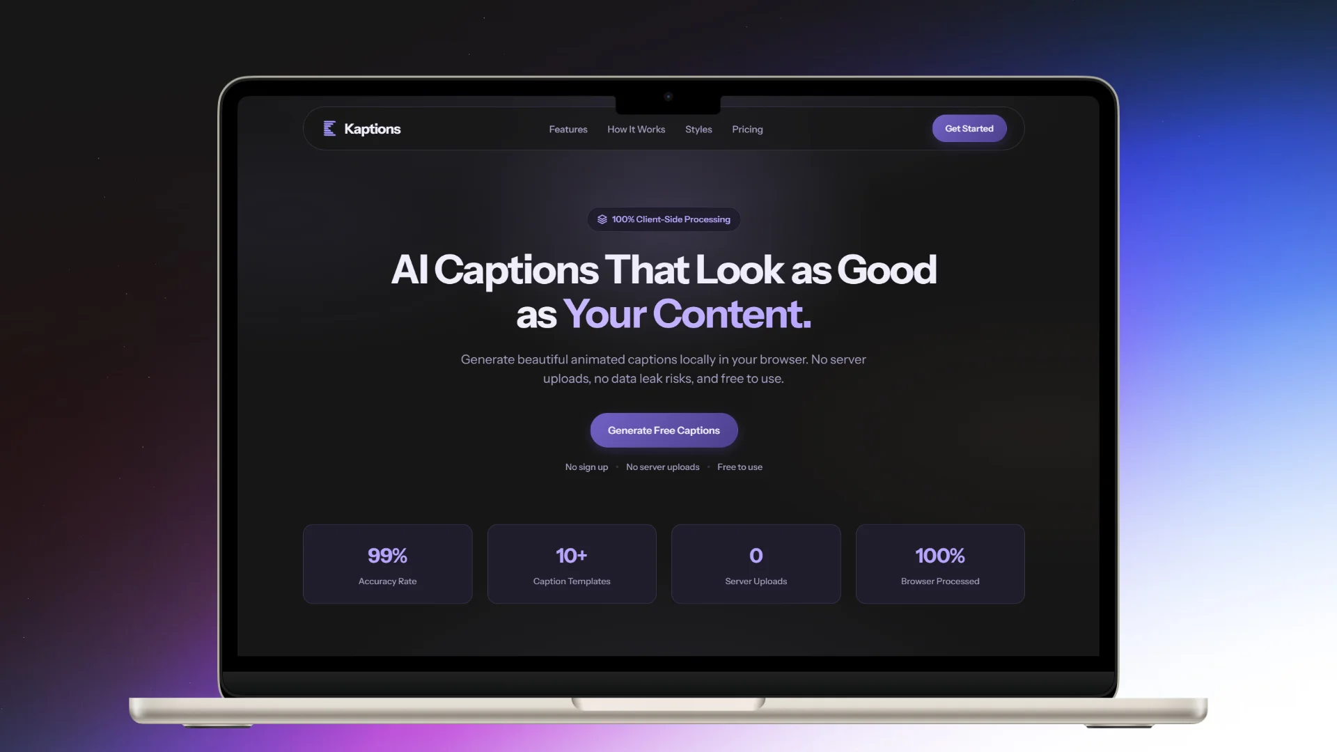 Kaptions client-side video captioning platform